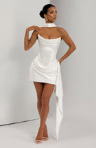 Mona Mini Dress – Strapless Ivory Mini Dress in Stretch Satin